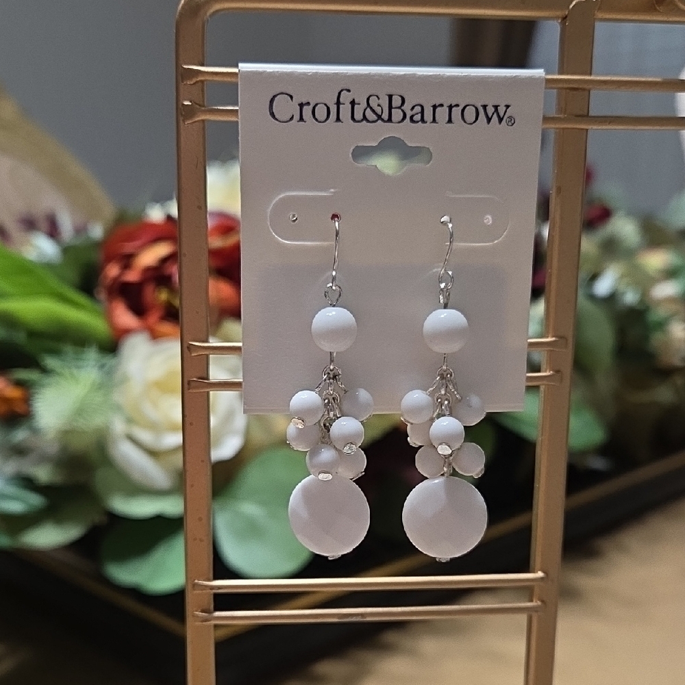 Croft & Barrow White Beaded Drop Earrings